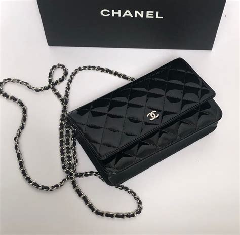 chanel patent leather wallet on chain|Chanel patent leather shoulder bag.